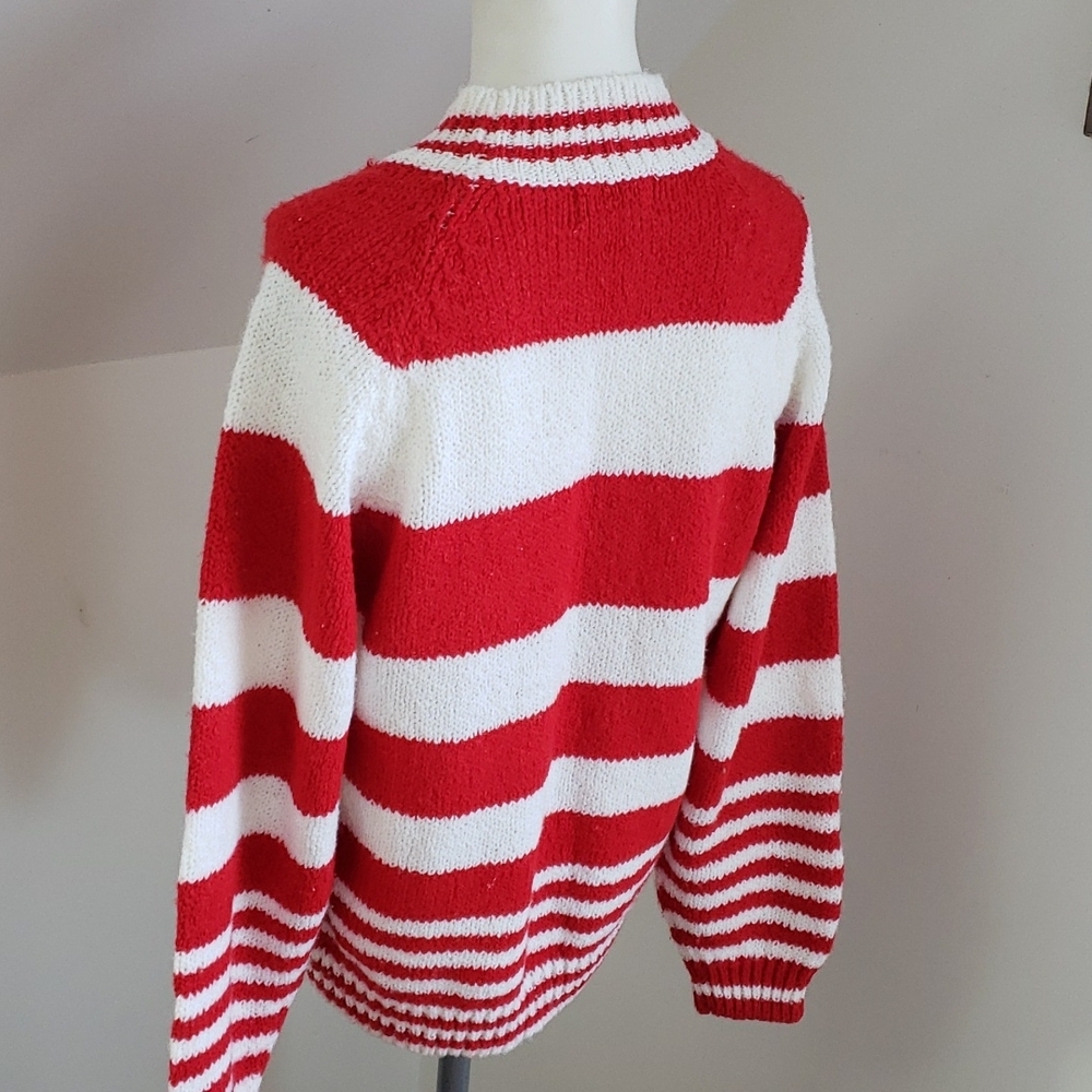 Vintage, Her's a Hug Red & White Stripe "Candy Cane" Christmas Sweater Size M - Picture 8 of 16